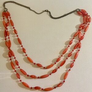 Vintage Style Coral Orange Multi Strand Beaded Necklace Boho Statement Jewelry
